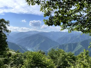 春ゼミの鳴く、眼下に奥多摩湖